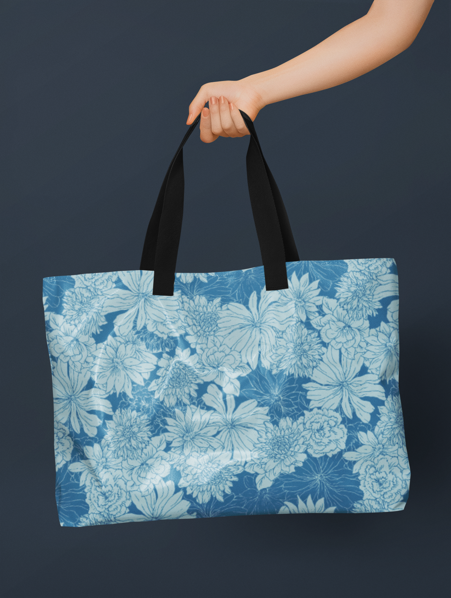 Blue tones lush hand drawn flowers surface pattern design