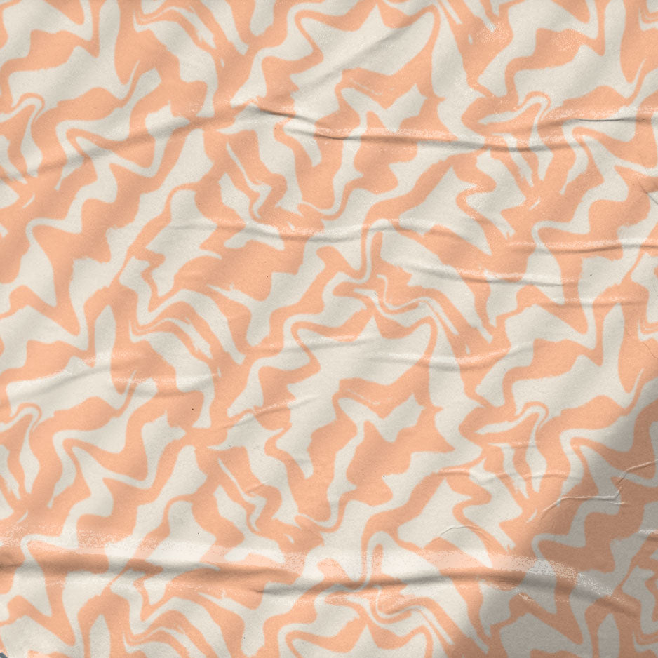 Peach Fuzz Zebra Vibes, an abstract animalskin surface design that merges the softness of peach fuzz with the boldness of zebra patterns. This pattern combines warm peach tones with the iconic black and white stripes, creating a visually dynamic and sophisticated composition