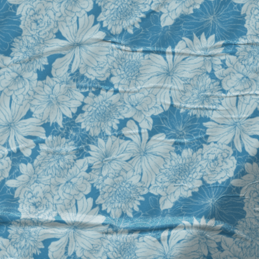 Blue tones lush hand drawn flowers surface pattern design