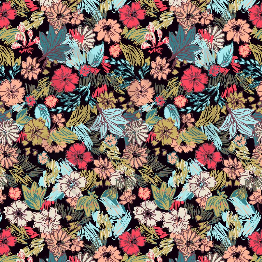 Chaotic Garden Autumn Flower Surface, where a riot of autumnal hues and whimsical floral motifs create a dynamic and captivating design.