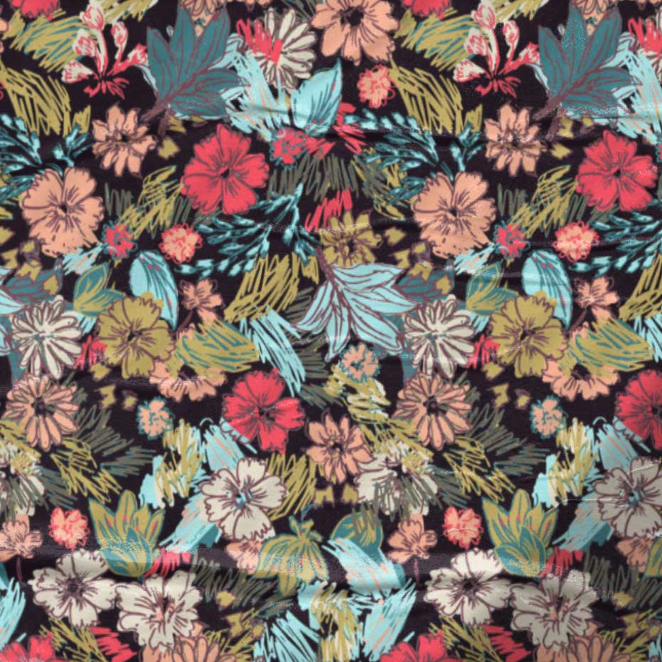 Chaotic Garden Autumn Flower Surface, where a riot of autumnal hues and whimsical floral motifs create a dynamic and captivating design.