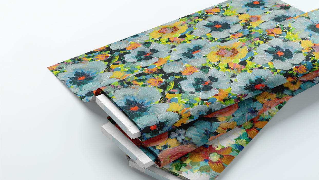 Colorful flower fabrics by Susanna Nousiainen