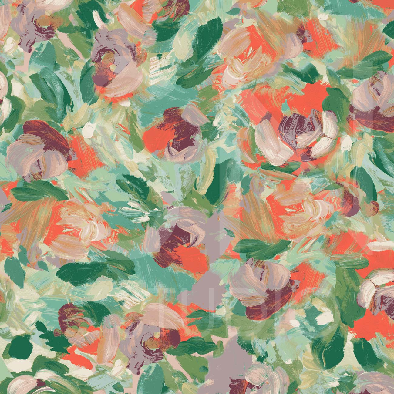 This pattern features bold and cheerful abstract roses, creating a dynamic and visually striking surface pattern design.